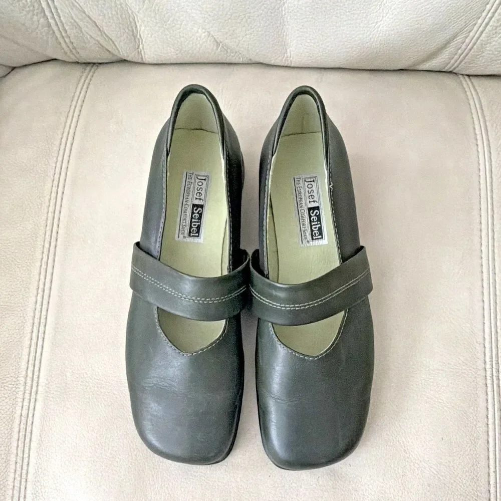Josef Seibel Womens Leather Mary Jane Shoes EU 38 US 7.5-8 Comfort Green